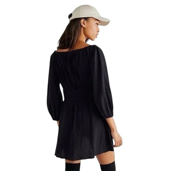 Free People Port Sunlight Mini Dress Smocked Black Endless Summer Size S #1898 - Picture 2 of 6